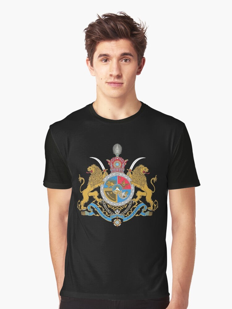 Graphic t-shirt featuring the imperial coat of arms of Iran under the Pahlavi dynasty - Men