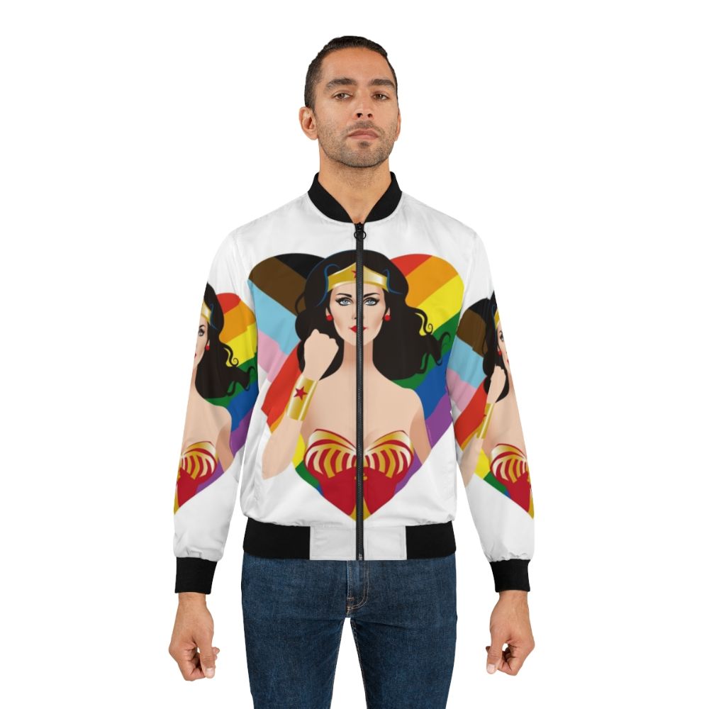 Colorful pride-themed bomber jacket with Alejandro Mogolloart design - Lifestyle