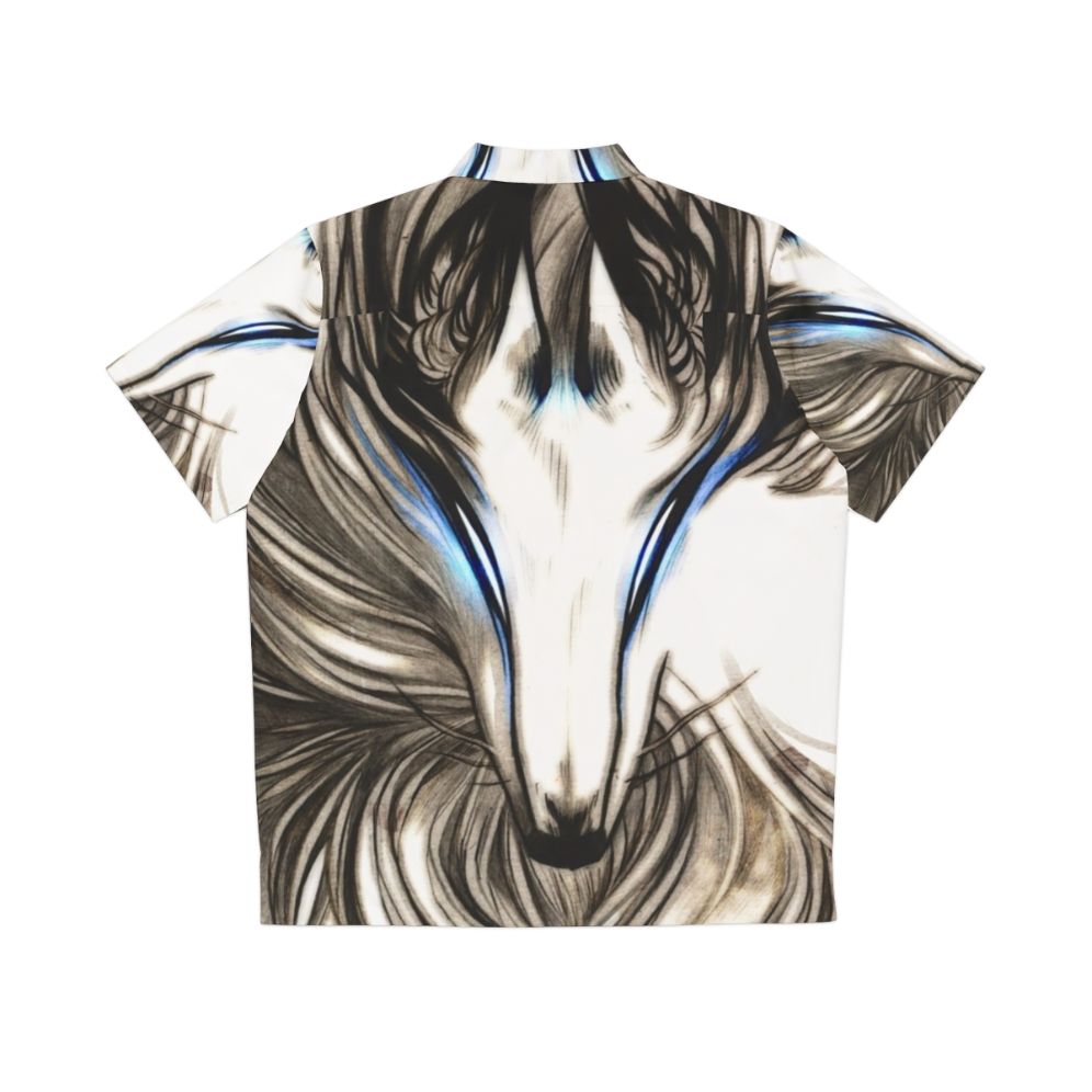 Winter Wolf Hawaiian Shirt with Kitsune Spirit Print - Back