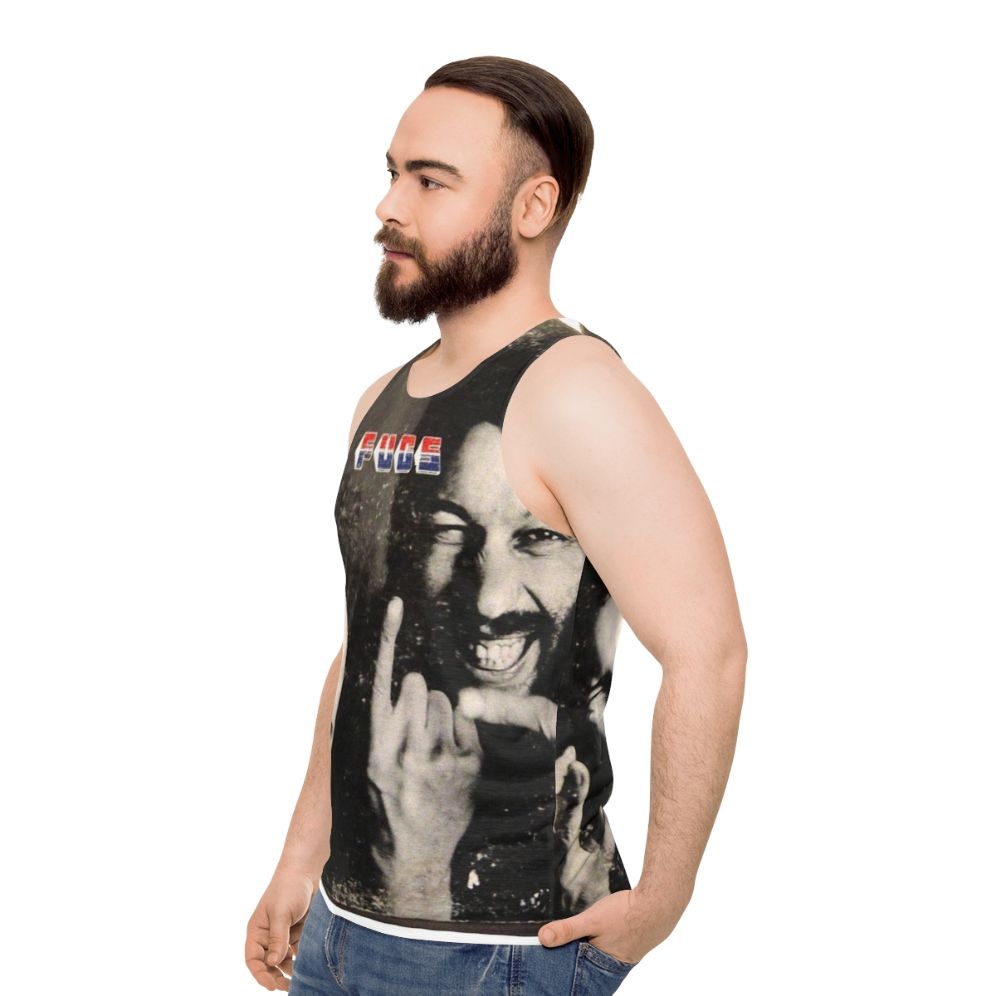 Unisex tank top with psychedelic and 1960s inspired design - men side