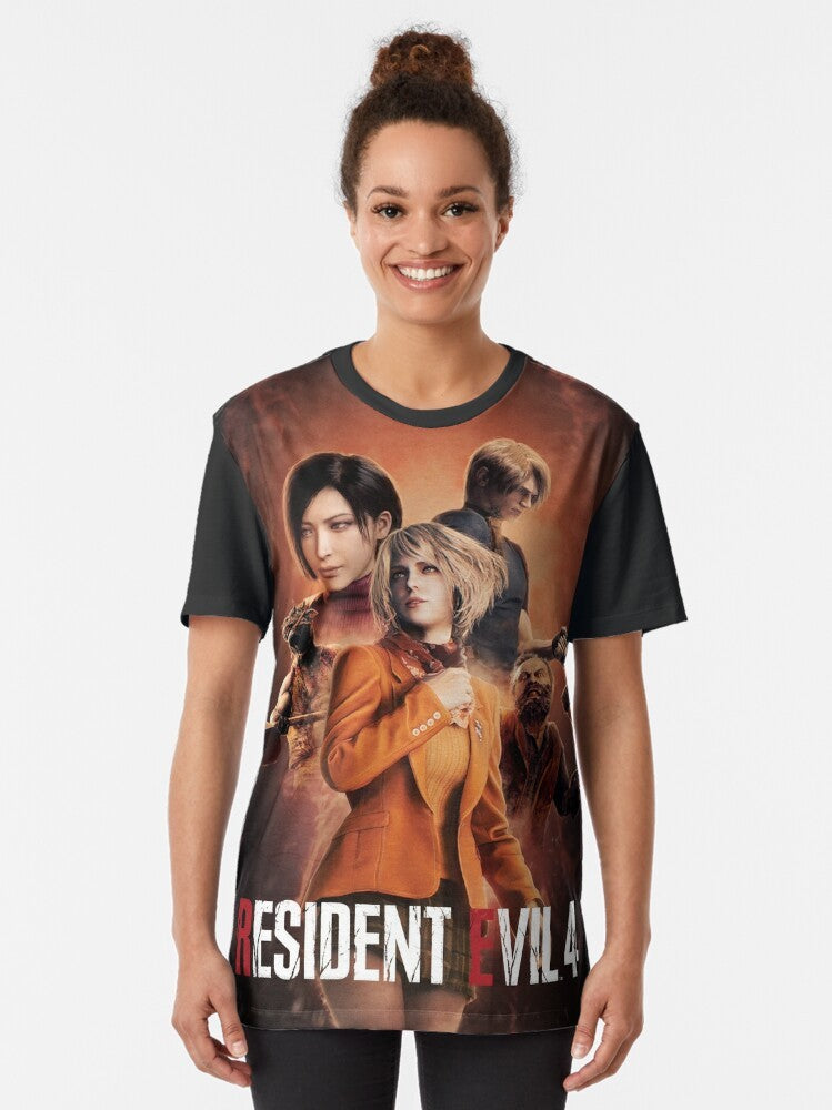 Resident Evil 4 Remake graphic t-shirt featuring Leon Kennedy, Ada Wong, and Ashley Graham - Women