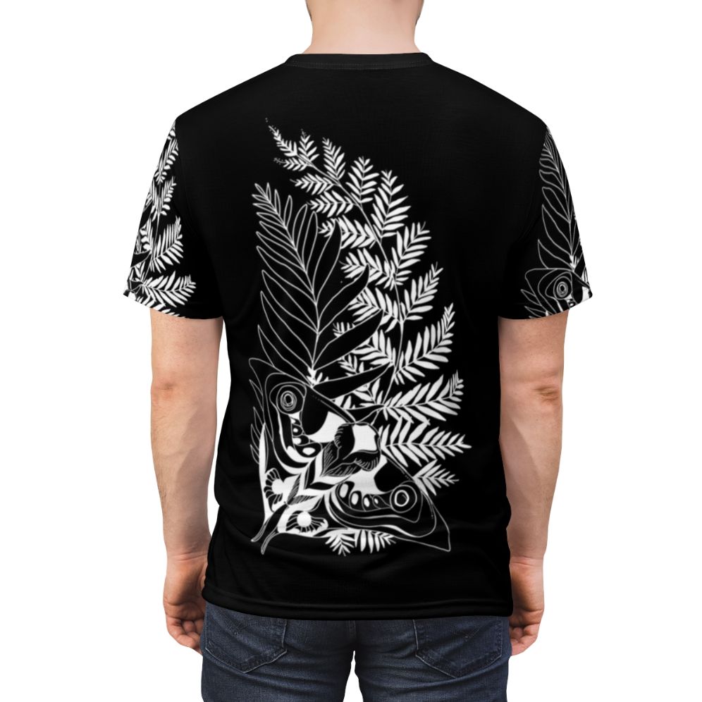 Ellie inspired tattoo design t-shirt, featuring ferns, moths, and other elements from The Last of Us video game series - men back