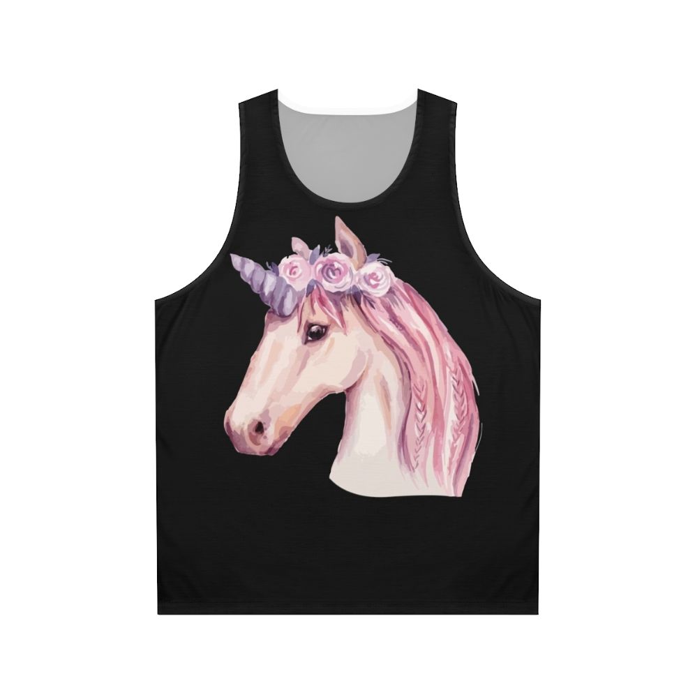 Watercolor pink unicorn unisex tank top