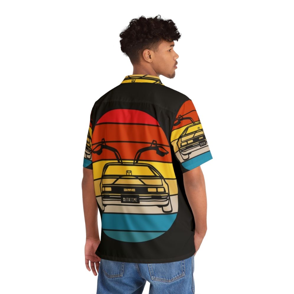 Retro Delorean Sunset Hawaiian Shirt with Back to the Future Inspired Design - People Back