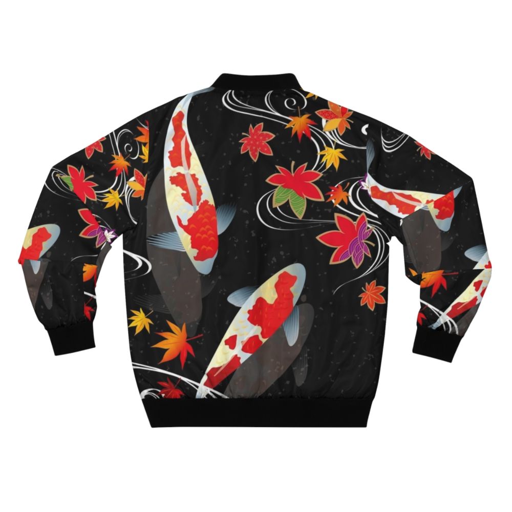 A stylish bomber jacket featuring a vibrant Japanese koi carp design - Back