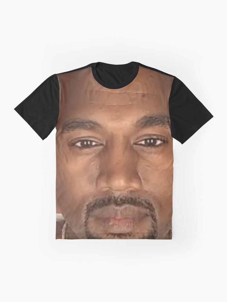 Funny graphic t-shirt featuring Kanye West meme face - Flat lay