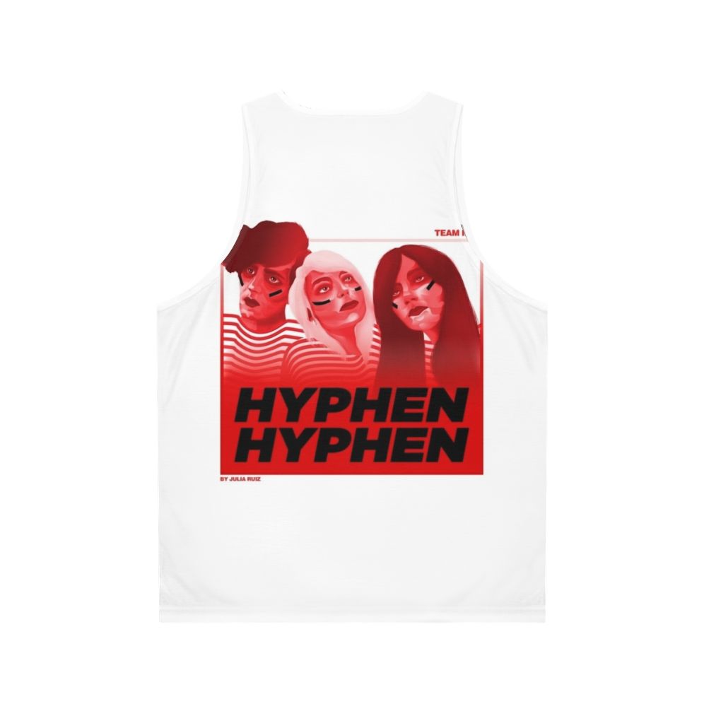 Unisex music tank top featuring Hyphen Hyphen band illustration - Back