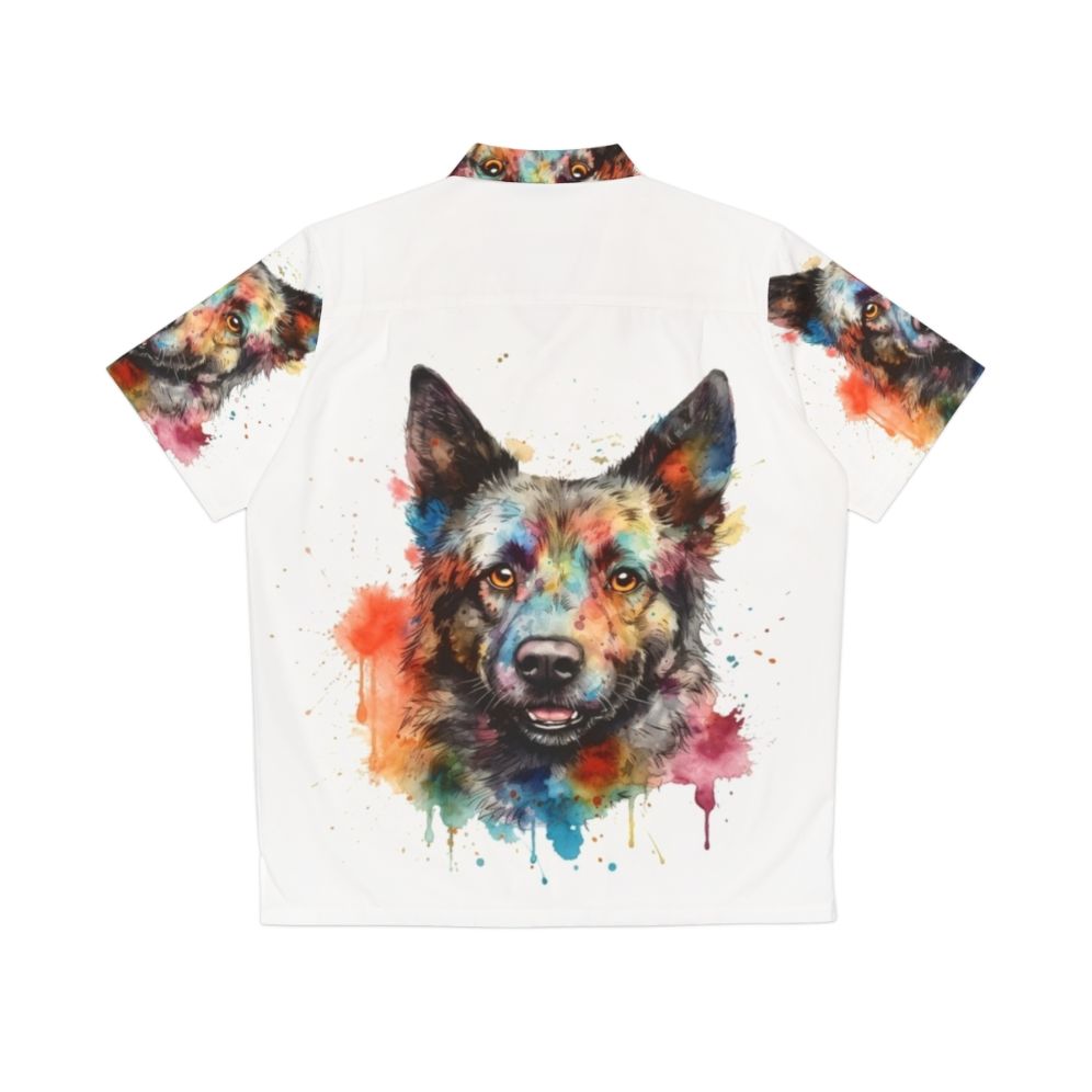 Mudi dog in bright watercolor painting on hawaiian shirt - Back