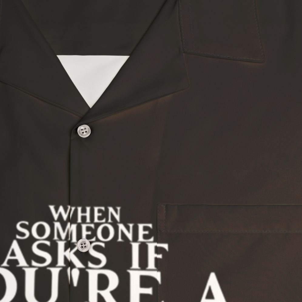 Ghostbusters-inspired Hawaiian shirt with "When Someone Asks If You're A God" quote - Detail