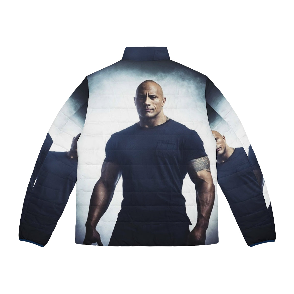 Dwayne Johnson wearing a black puffer jacket - Back