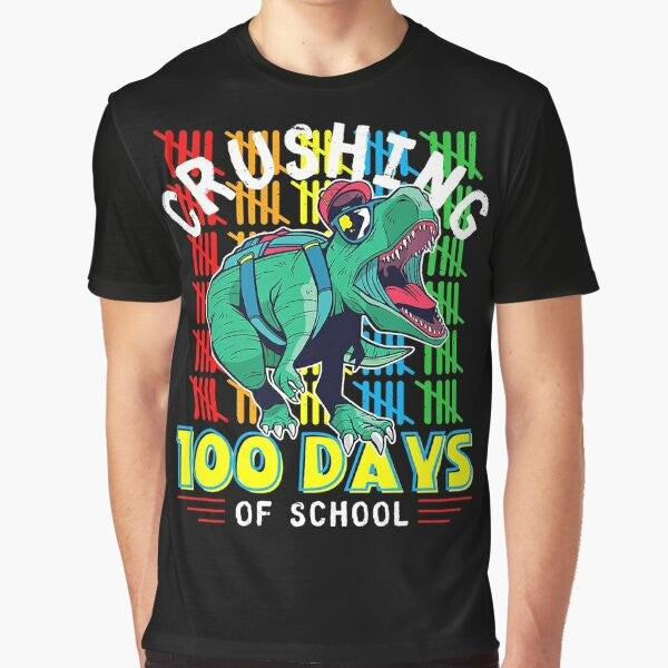 100 Days of School Teacher T-Shirt with a graphic design of crushing the 100 days