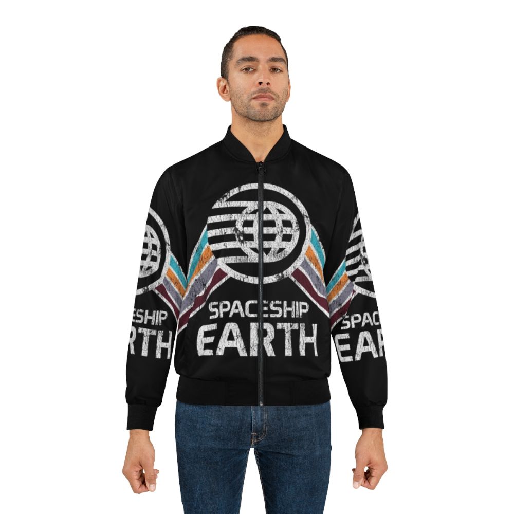 Vintage Spaceship Earth Logo Distressed Bomber Jacket - Lifestyle