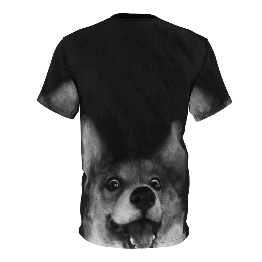 Cute illustration of a sausage-shaped corgi puppy on a t-shirt - Back