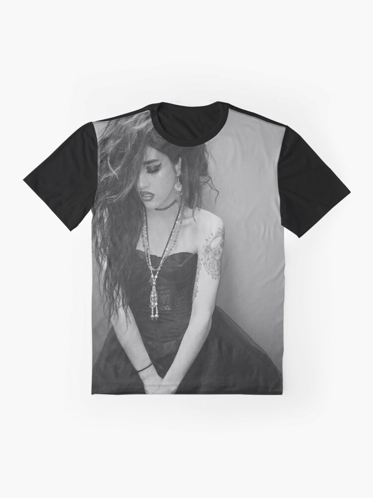 Black and white graphic t-shirt featuring Adore Delano, a popular drag queen from RuPaul's Drag Race. - Flat lay