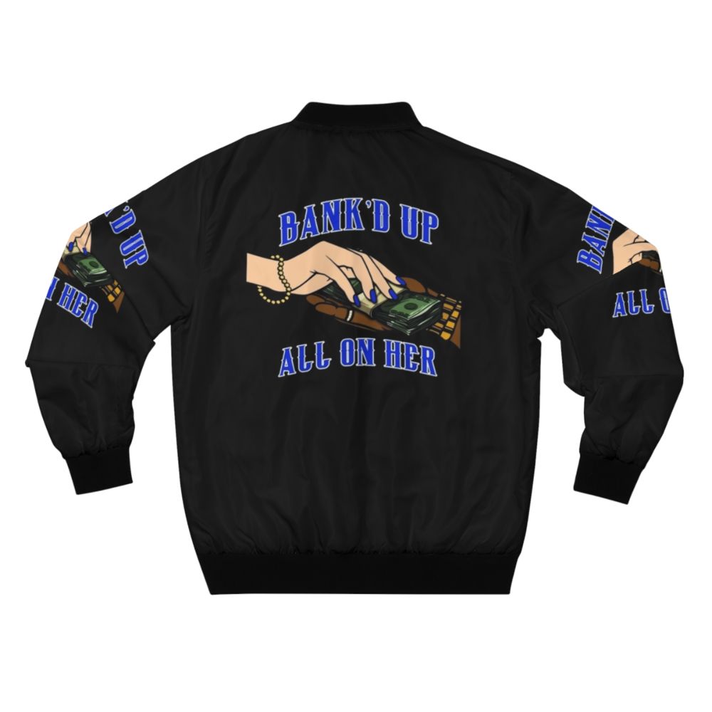 A blue and black bomber jacket with streetwear-inspired design - Back