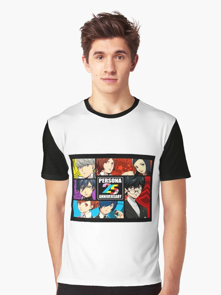 Persona Anniversary Graphic T-Shirt with series logos and memes - Men