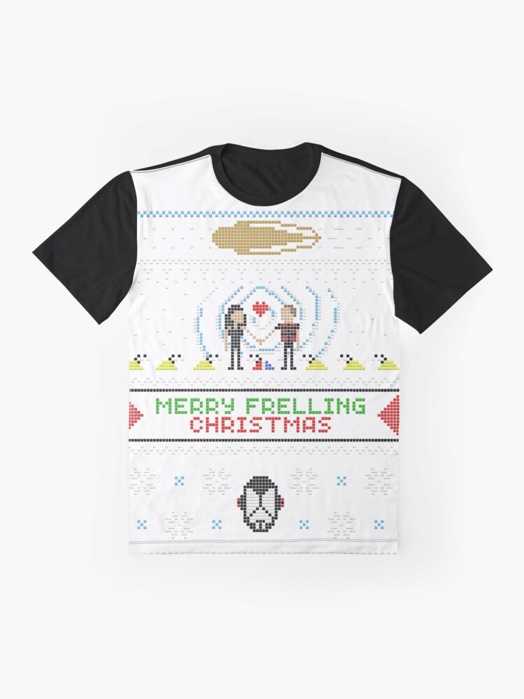 Farscape-inspired ugly Christmas sweater graphic t-shirt - Flat lay