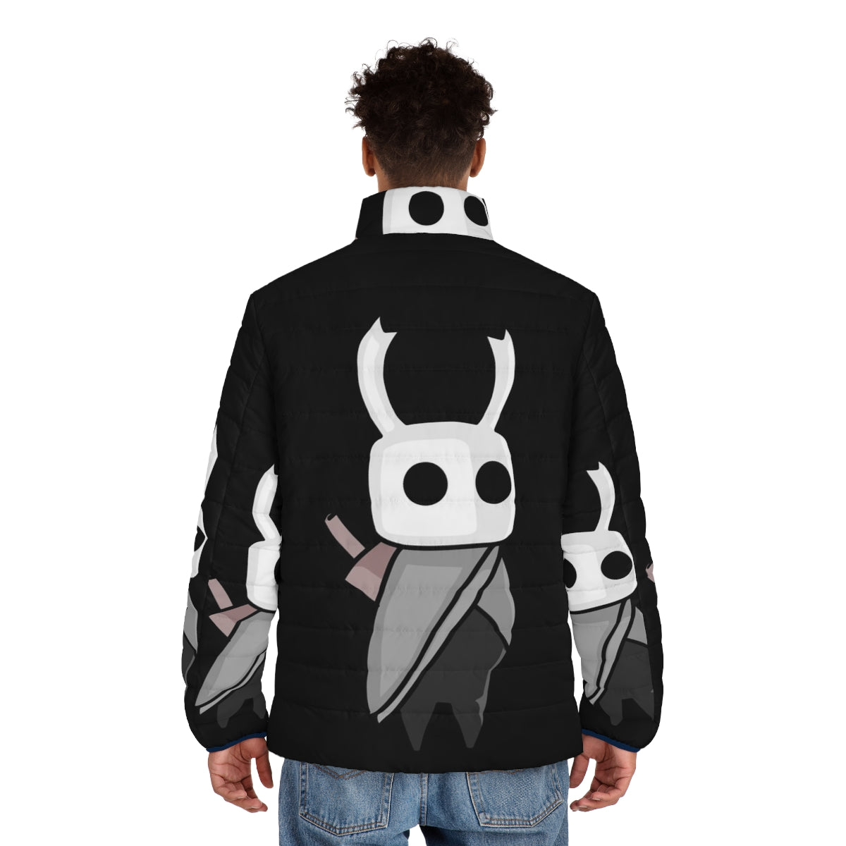 Hollow Knight inspired puffer jacket for gaming enthusiasts - men back