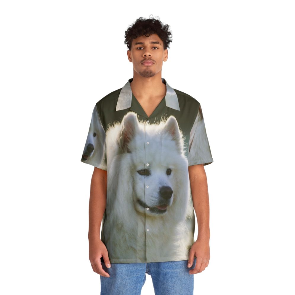 Samoyed Hawaiian Shirt with Cute Arctic Puppy - People Front