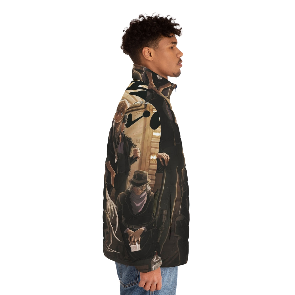 Stylish Detective Conan themed puffer jacket with iconic character designs - men side right