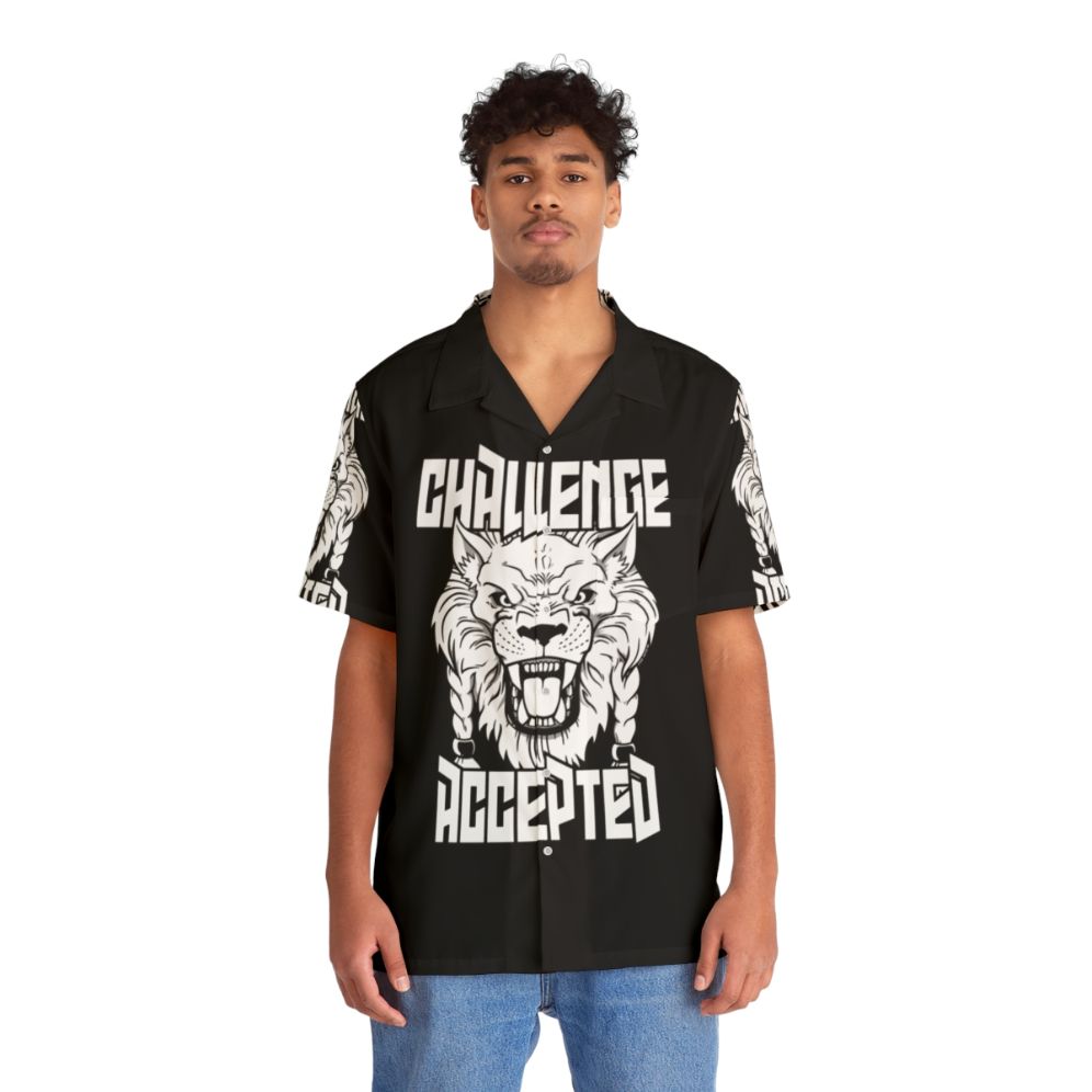 Battle Beast Hawaiian Shirt with Fierce Lion Design - People Front