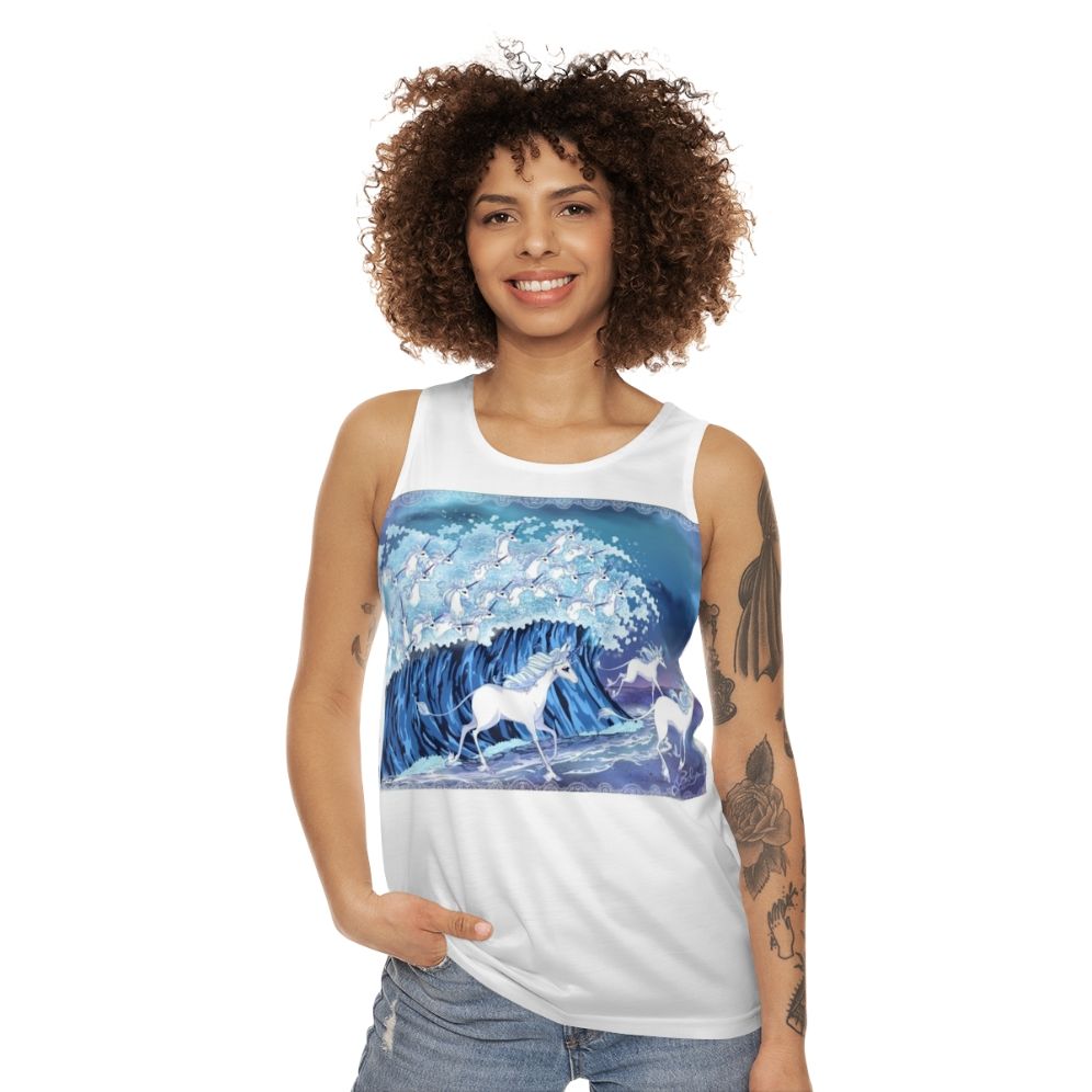 Unicorn Tank Top with Mythical Creature in the Sea - women