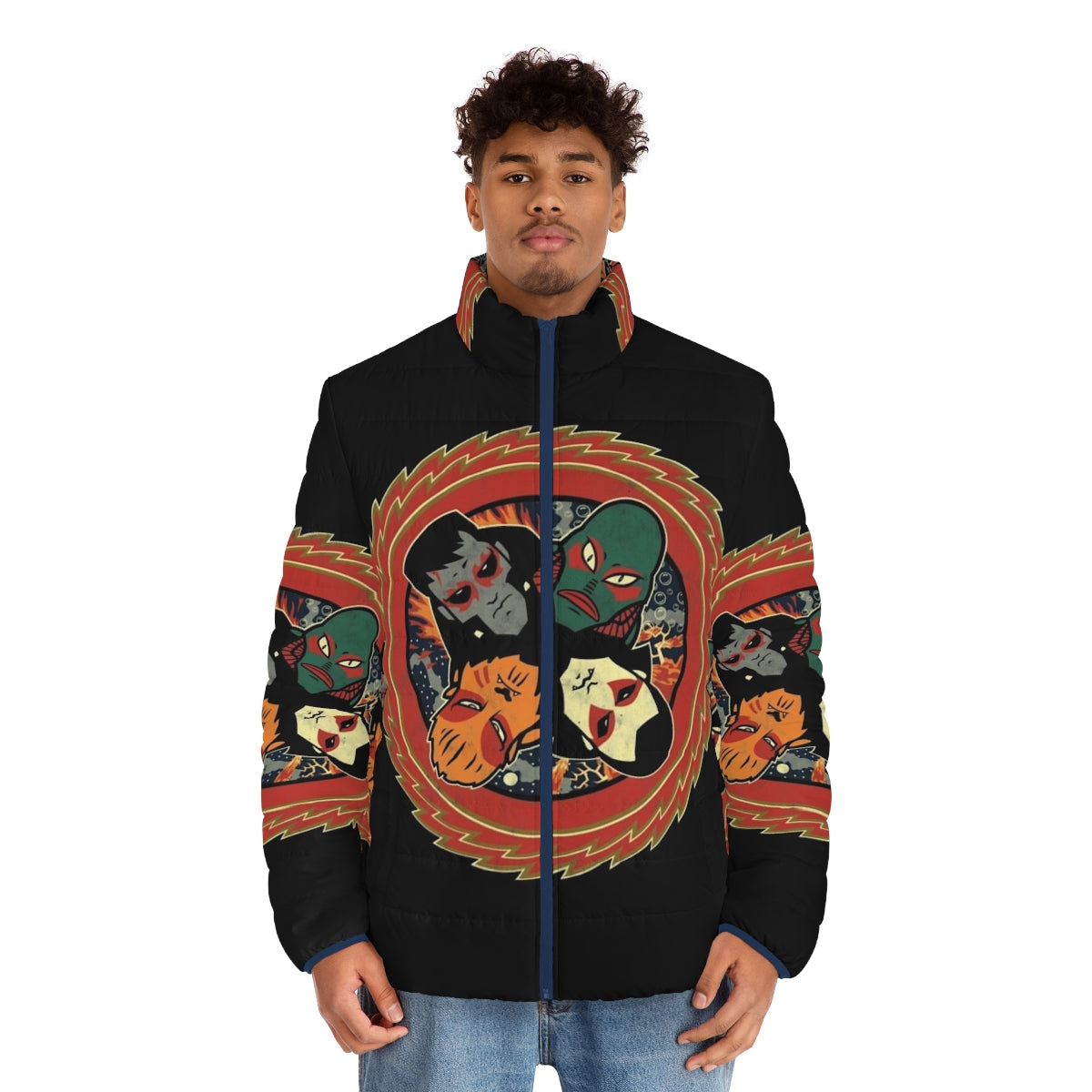 Monsters of Rock Vol III Puffer Jacket with Halloween Nostalgia Mashup - men front