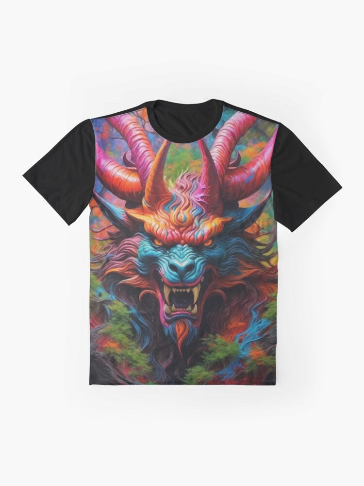 A graphic t-shirt design featuring a scary demon monster with a haunting, gothic style. - Flat lay