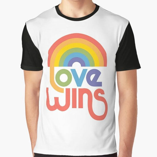 Love Wins LGBTQ Pride Graphic T-Shirt with rainbow colors