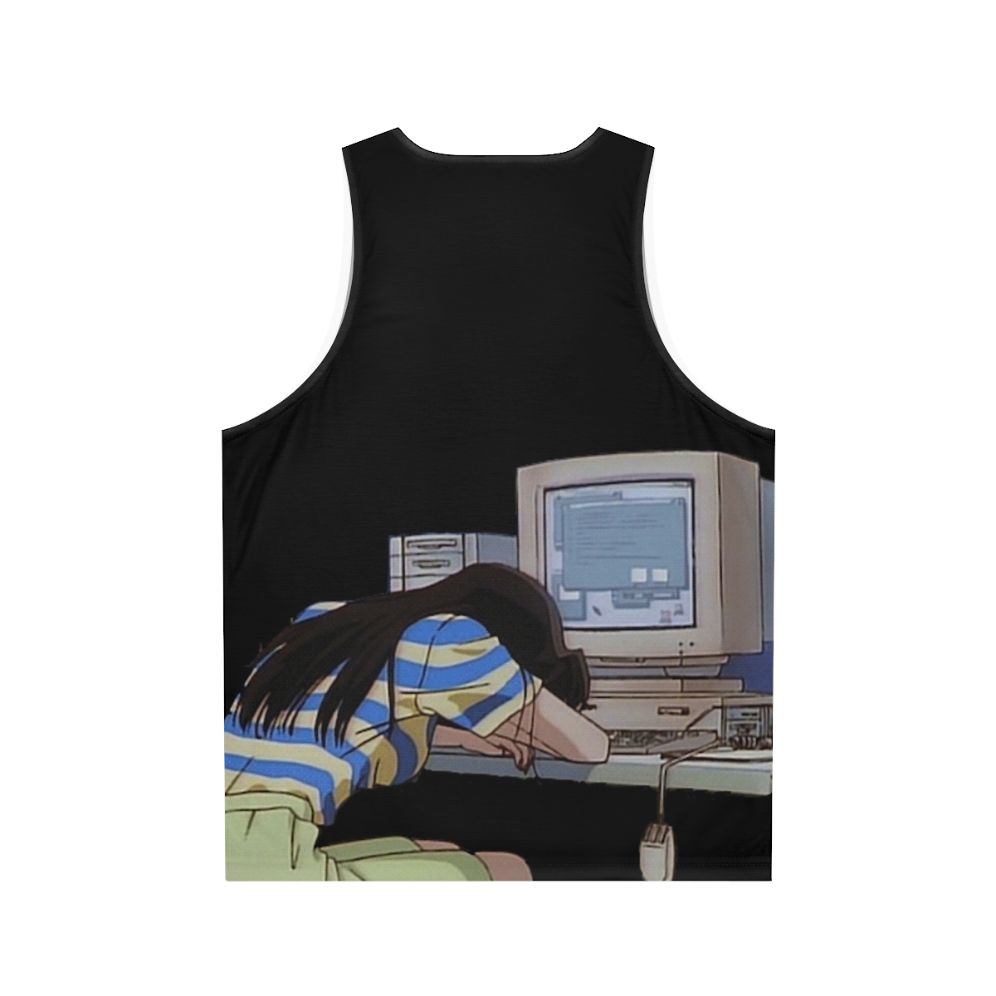 Waiting Unisex Tank Top with Vaporwave and Anime-inspired Design - Back