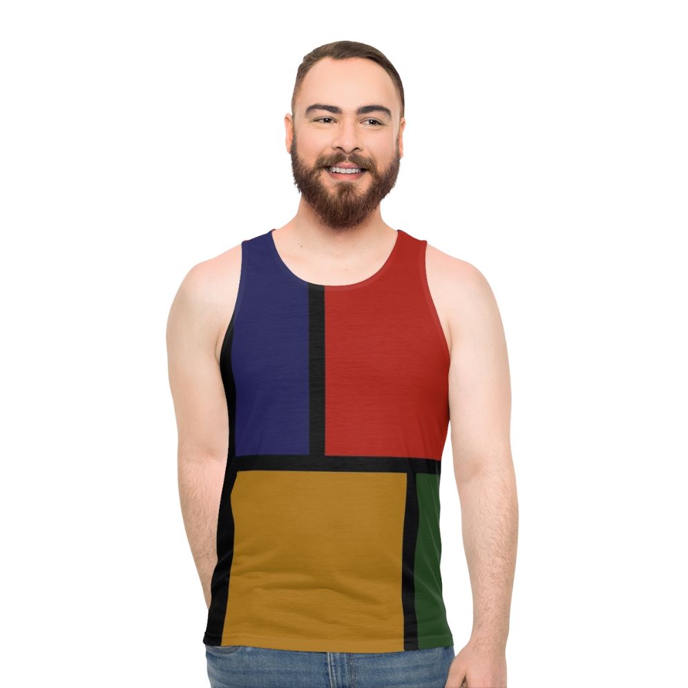 Colorful, geometric Mondrian-inspired unisex tank top - men