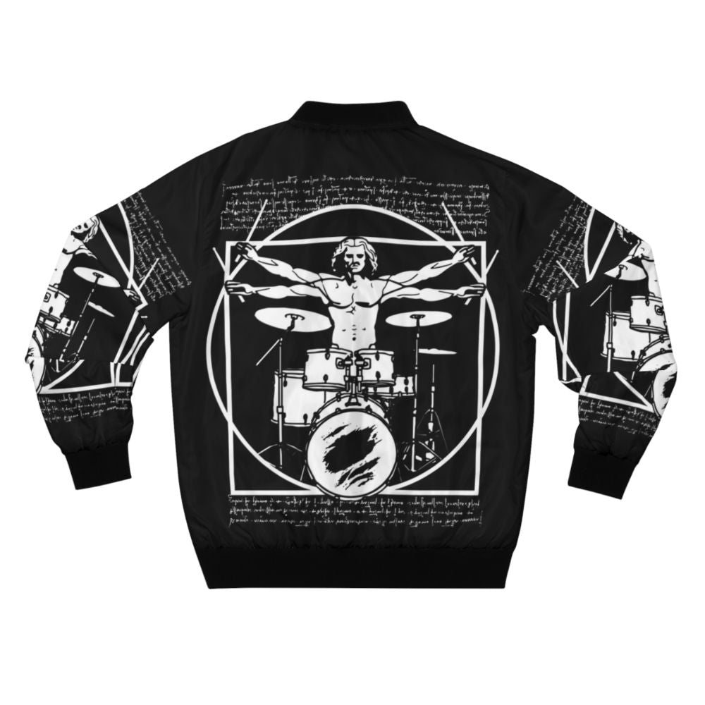 Da Vinci Drummer - Vitruvian Man Playing Drums Bomber Jacket Design - Back