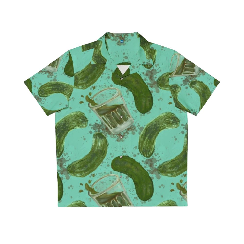 Aqua Hawaiian shirt with pickleback pattern design