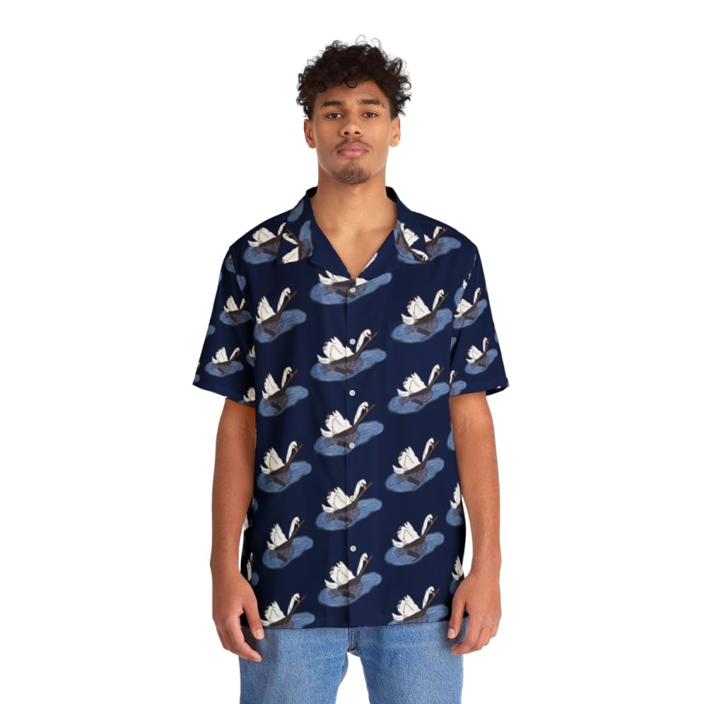 Farmer Swan Hawaiian Shirt with Cranberry Print - People Front