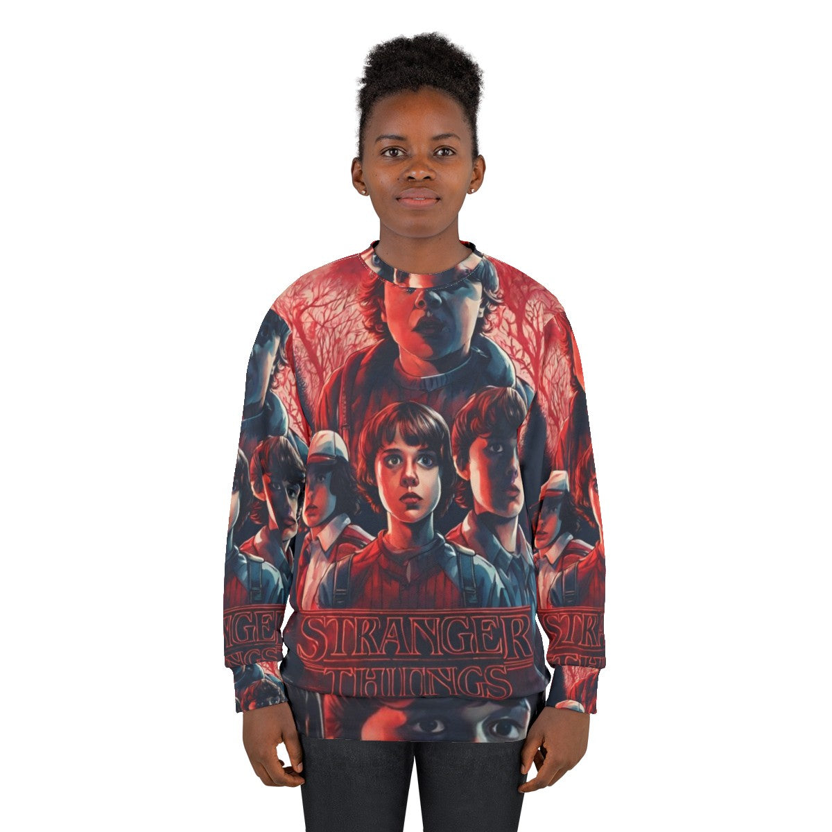 Stranger Things Sweatshirt with Characters and Upside Down Imagery - women