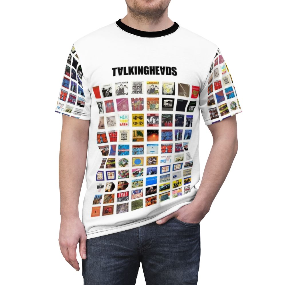 Talking Heads inspired t-shirt featuring the iconic album art and silhouettes of the band members - men front