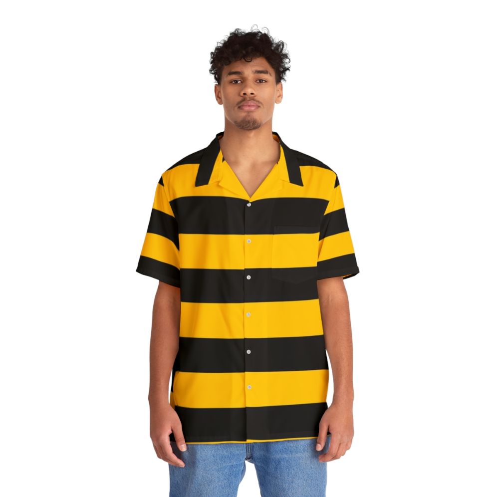 Bees Yellow Black Stripes Hawaiian Shirt - People Front