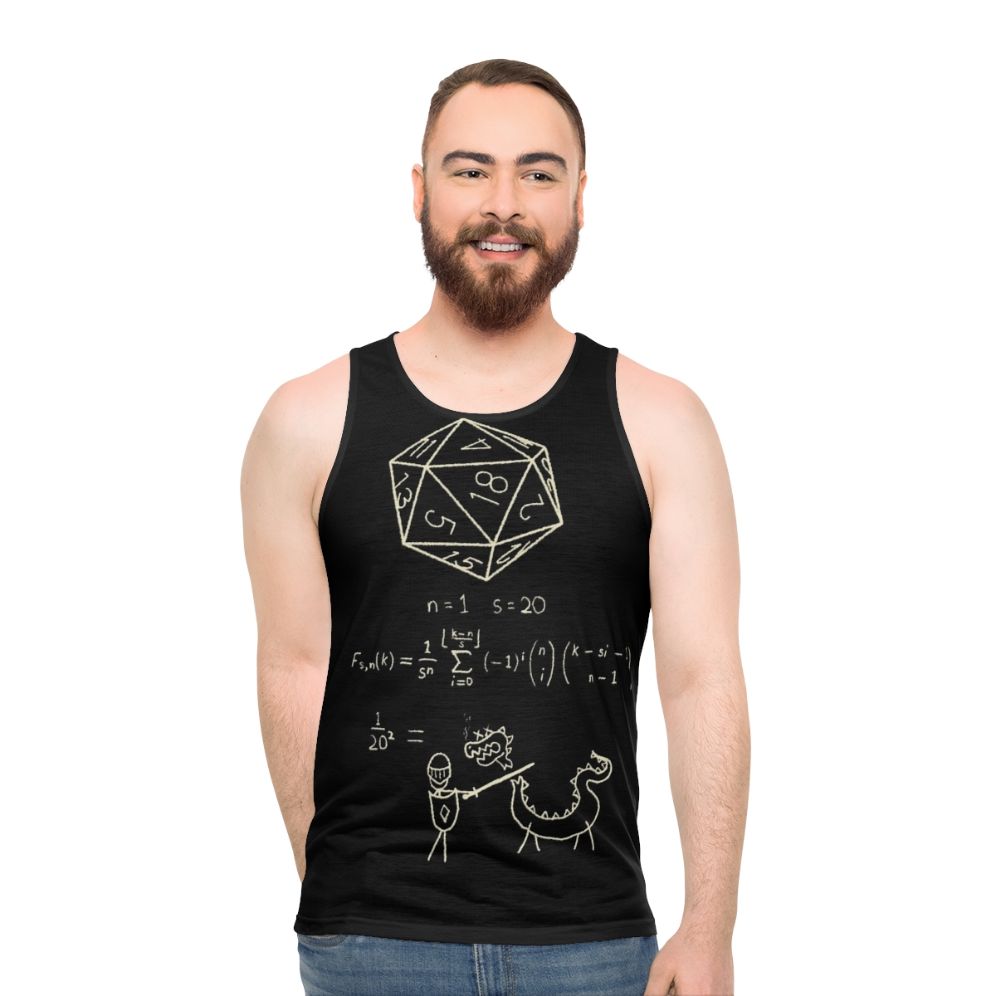 Unisex tank top featuring the science of 20-sided dice - men