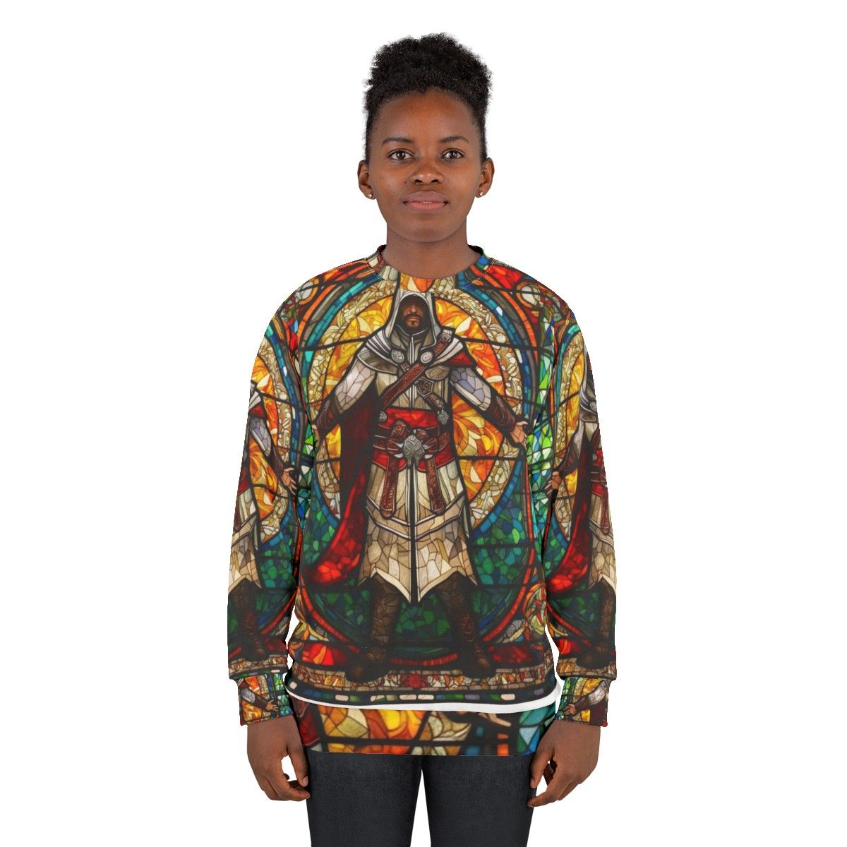 Assassin's Creed inspired sweatshirt with stained glass church window mosaic design - women