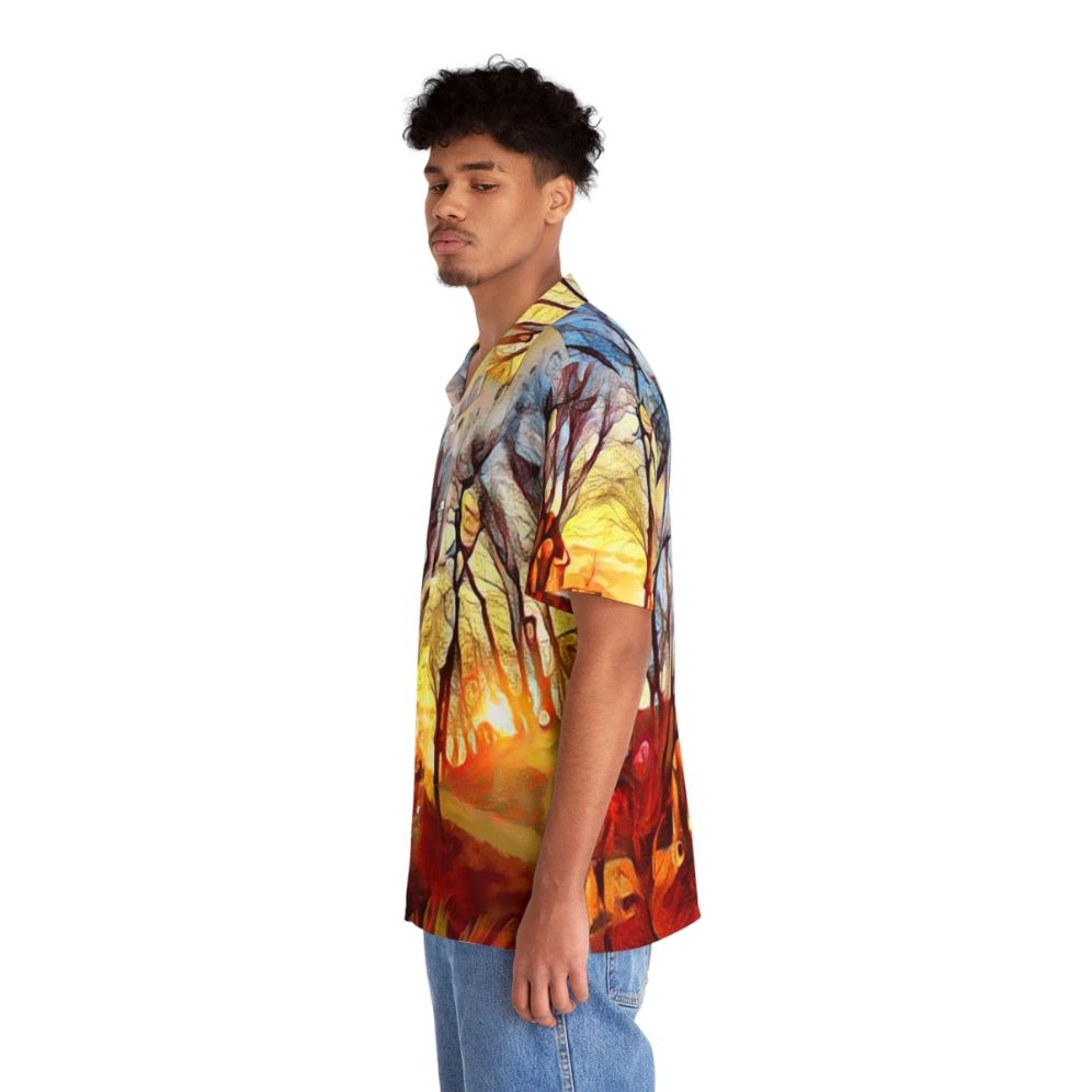 Winter Dawn Hawaiian Shirt featuring a nature landscape digital art design - People Left