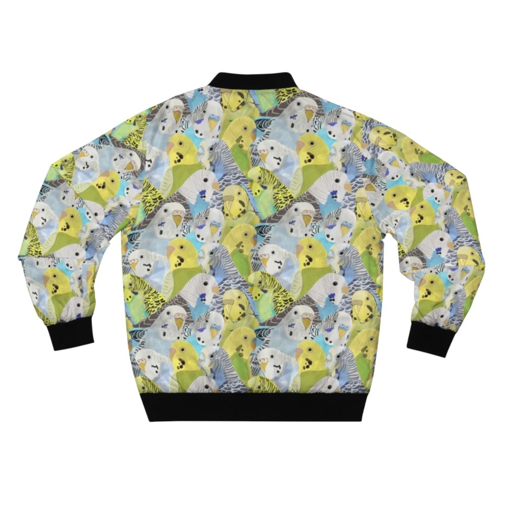 Budgie parakeet bomber jacket with colorful bird pattern - Back