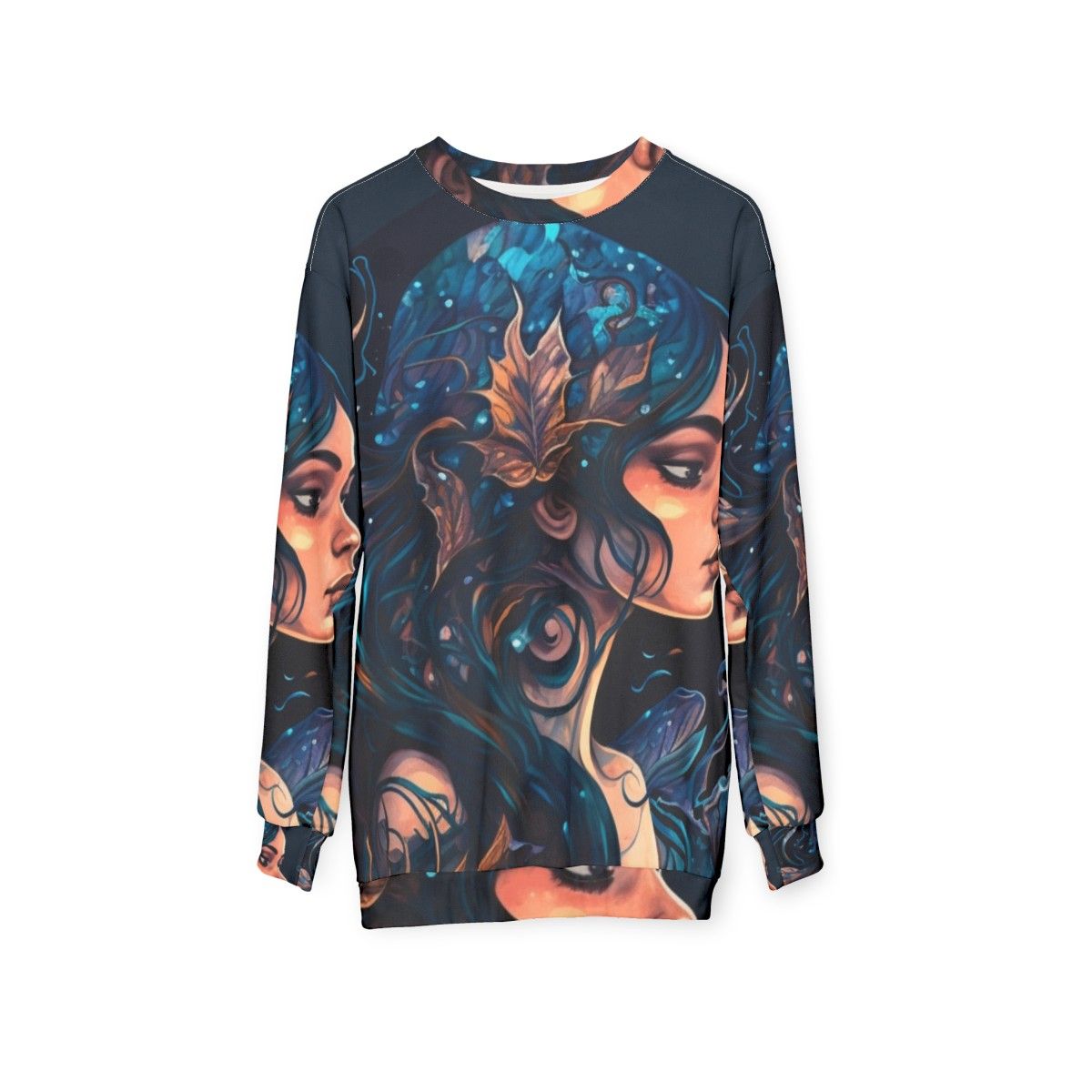 Mythical sea creatures sweatshirt featuring legendary, whimsical ocean beasts - hanging