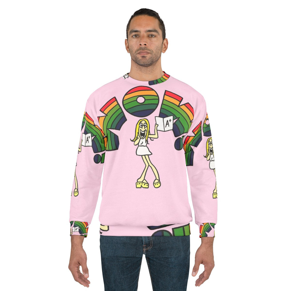 Wow Sweatshirt featuring 1970s pop culture and cartoon design - men