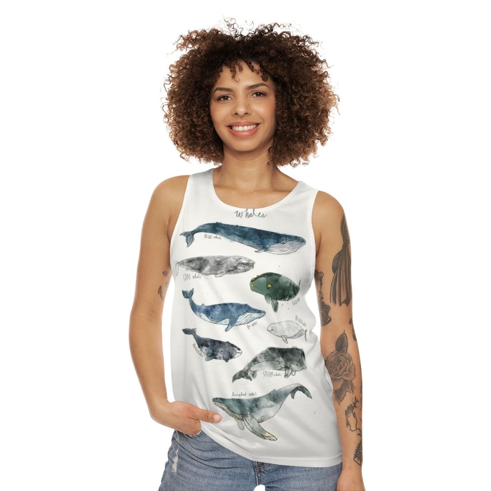 Watercolor whale unisex tank top - women