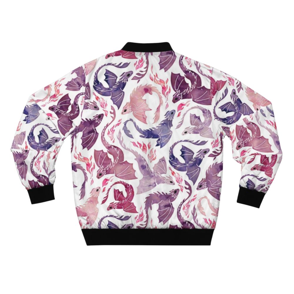 Enchanting pink and purple bomber jacket with a fantasy dragon fire design - Back