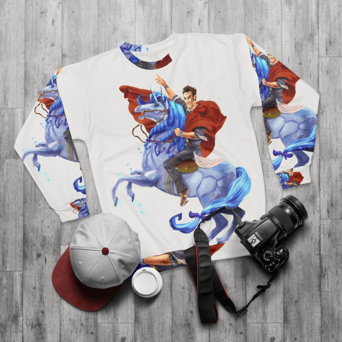 Handsome Jack Borderlands Sweatshirt with Buttstallion Design - flat lay