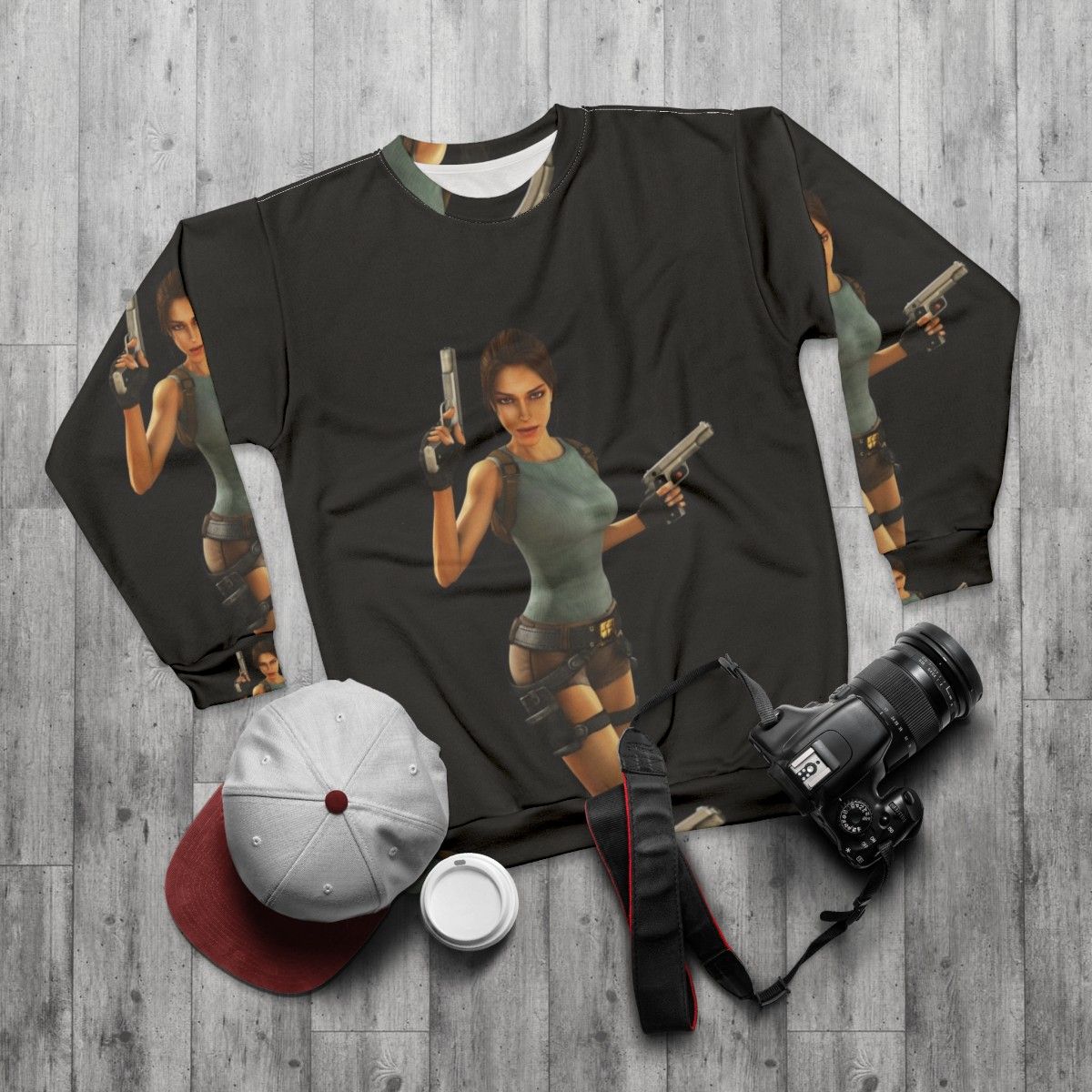 Lara Croft 20th Anniversary Tomb Raider Gaming Sweatshirt - flat lay