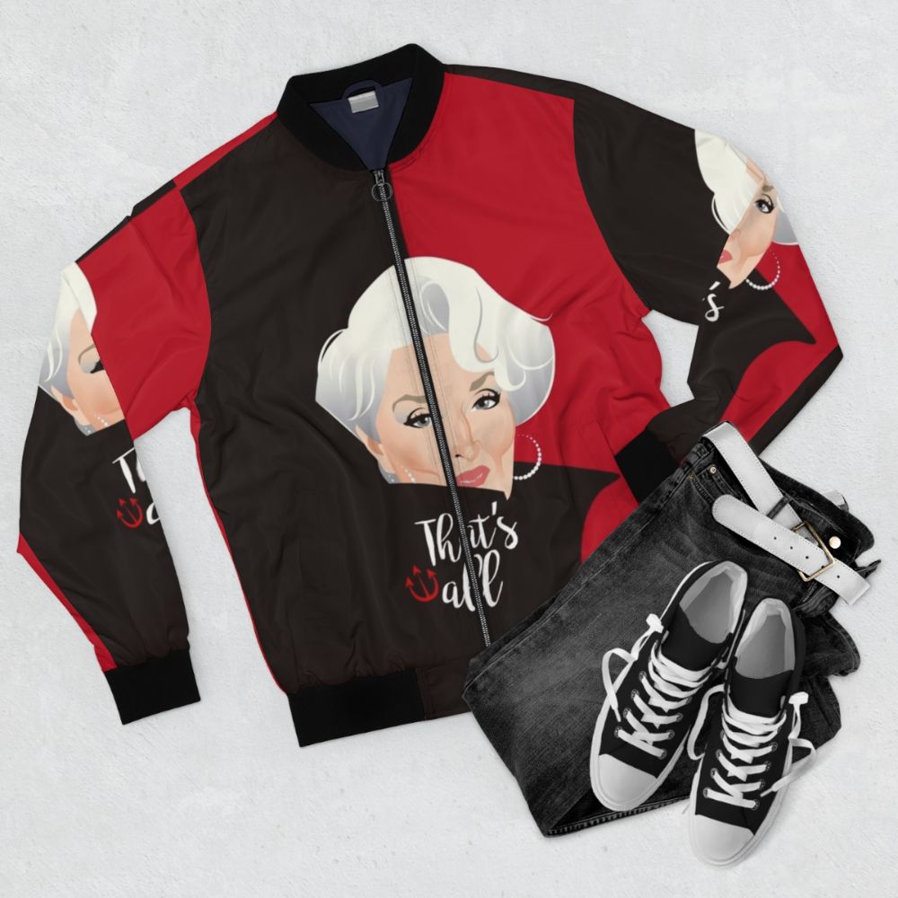 Stylish bomber jacket inspired by the movie "The Devil Wears Prada" - Flat lay