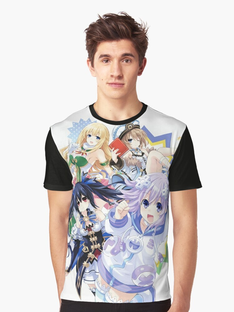 Neptunia CPUs Anime Graphic T-Shirt featuring Neptune, Noire, Blanc, and Vert - Men