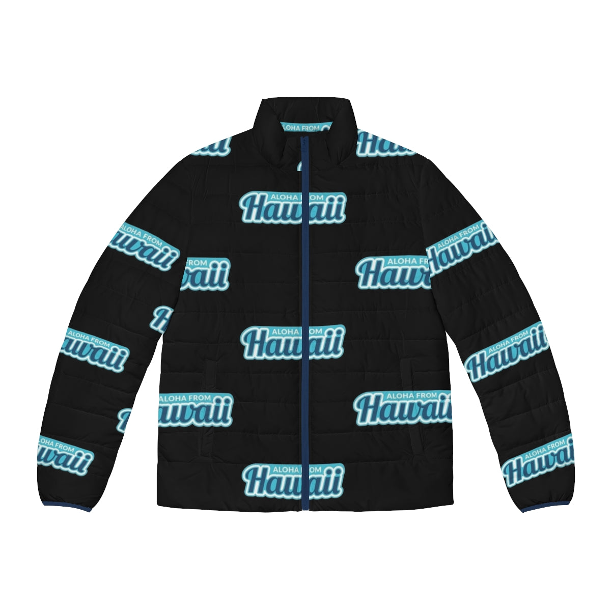 Aloha State of Mind Tropical Puffer Jacket featuring Hawaii graphic design